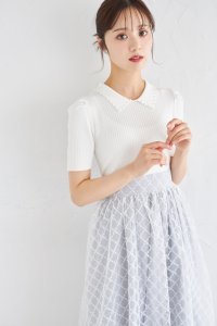 tocco closet/トッコクローゼット tocco closet パール襟付きリブニット×チュールレースドッキングワンピース/508335861