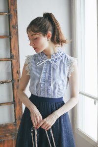 tocco closet/トッコクローゼット tocco closet リボン付きフラワー釦ショルダーレースギンガムチェック柄ブラウス/508335864
