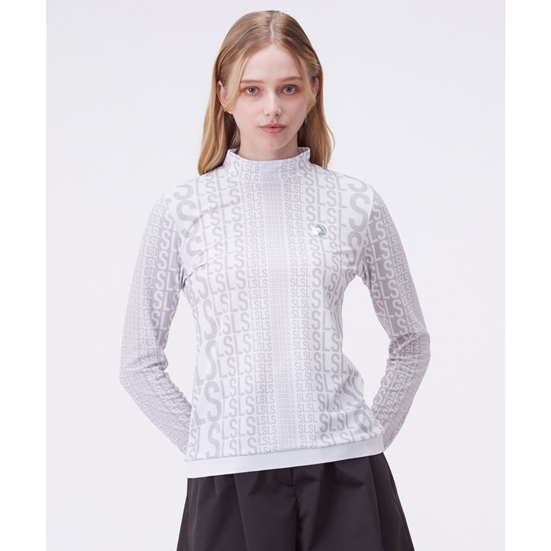 LANVIN SPORT ランバンスポール　総柄　モノクロ　長袖　モックネック LANVIN SPORT ランバンスポール 総柄 モノクロ 長袖 モック