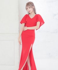 Tika/ティカ Tika キャバドレス フリル袖ワンカラー半袖Aラインロングドレス (Sサイズ～Lサイズ)/508336668
