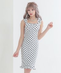 Tika/ティカ Tika キャバドレス スクエアネック ドット柄 フリルノースリーブ タイト膝丈ドレス (S～XXXXLサイズ)/508336674