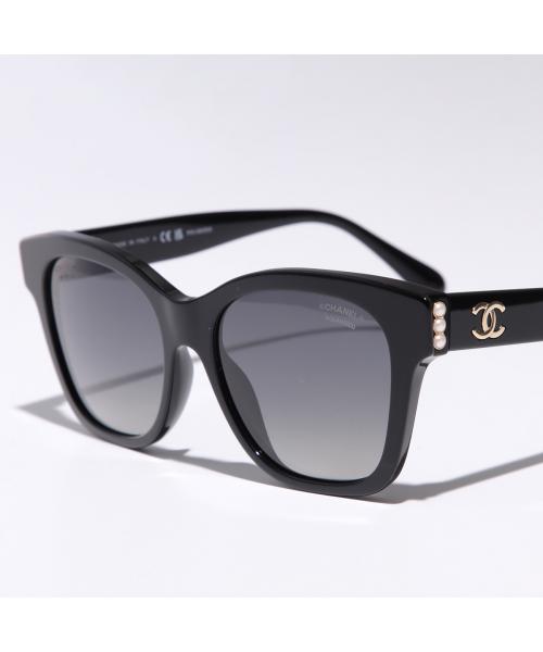 CHANEL パール付き ブラックラウンドサングラス