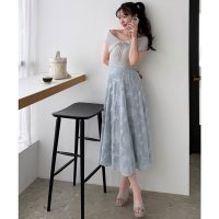 ROYAL PARTY/ロイヤルパーティー ROYAL PARTY オフショルニットドッキング3Dフラワーフレアワンピース/508336716