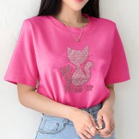 SneepDip/スニープディップ SneepDip 【17530】ラインストーンキャットTシャツ/508337292