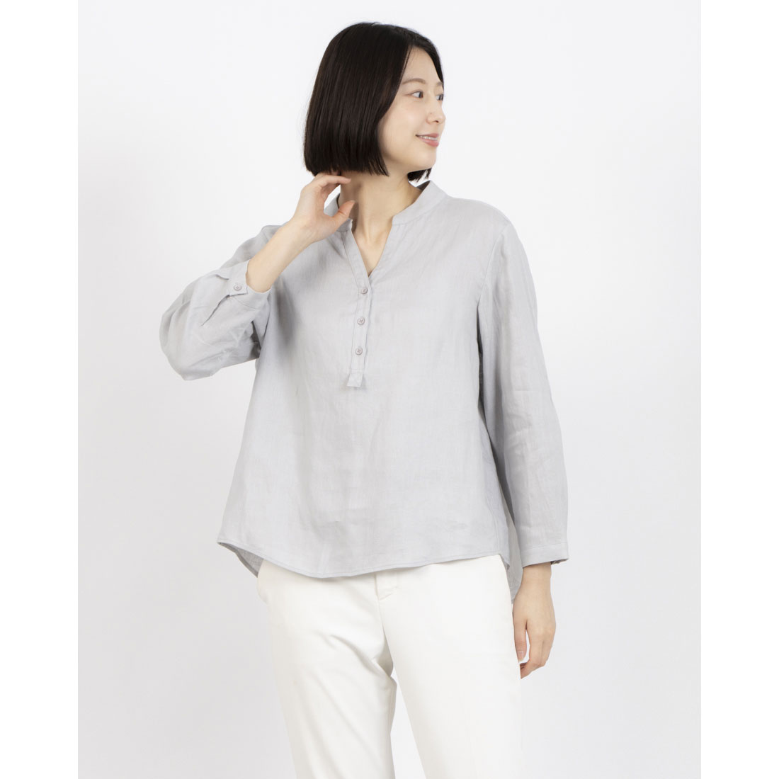 フォーリン アンド コー fall-in&co 今頼れる「私の新定番」洗練スキッパーシャツで Vネック 長袖 リネンシャツ 220401-7 （孔雀青 フォーリン アンド コー fall－in&co 今頼れる「私の新定番
