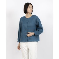 fall－in＆co/フォーリン アンド コー fall－in&co 他にないデザイン♪バンドカラリネンシャツ リネン100％ 長袖 緑みがかった紺色 230923－5/508337715