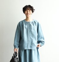 fall－in＆co/フォーリン アンド コー fall－in&co ほんのりとストライプ柄のリネンブラウス 先染生地 ピンタック入り リネン100％ 青 240413－3/508337732