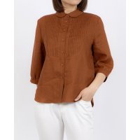 fall－in＆co/フォーリン アンド コー fall－in&co 大人可愛いの丸襟シャツブラウス ピンタック入り リネン100％ 柿茶 240512－4/508337737