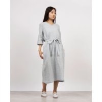 fall－in＆co/フォーリン アンド コー fall－in&co 快適でお洒落！コットンリネンワンピース 5分袖 ベルト付き 紺色＊ブラック 240518－2/508337740