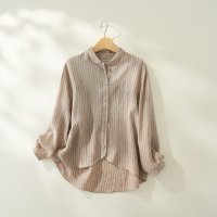fall－in＆co/フォーリン アンド コー fall－in&co シーズンムード高まるカラー展開のストライプリネンシャツ 長袖シャツ リネン100％ チャコールグレー 24092/508337753