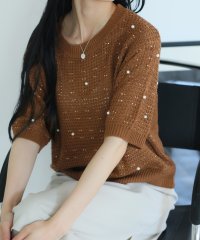 Girly Doll/ガーリードール Girly Doll パール＆ストーン付き透かし編み半袖ニット/508341994
