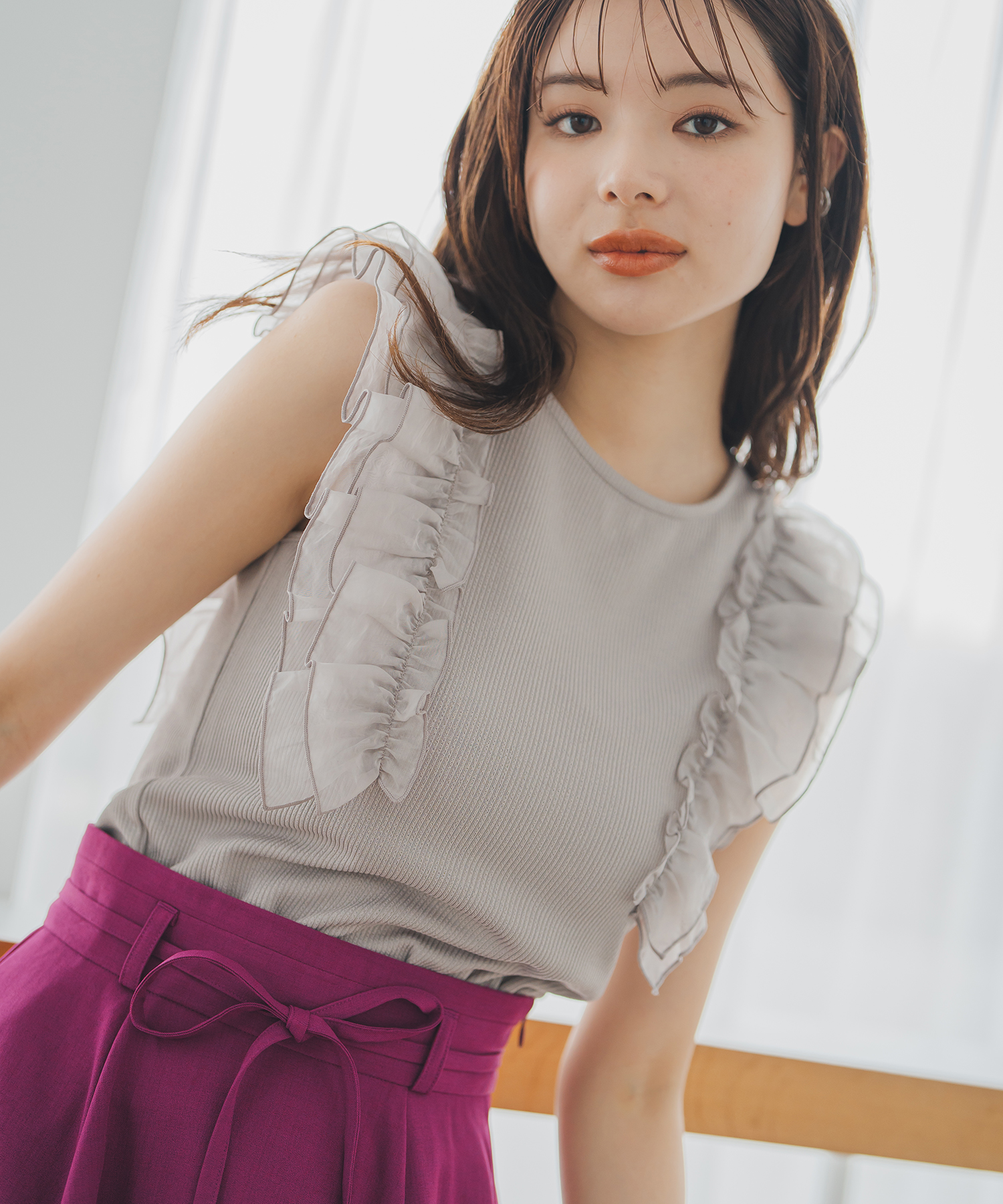 ミッシュマッシュ MISCH MASCH 2025秋冬新作 フリルスリーブカットトップス （GREY） ミッシュマッシュ MISCH MASCH 2025秋冬新作 フリルスリーブ