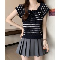Lace Ladies/レースレディース Lace Ladies パンチング リボン付き ラグラン 半袖 ニット プルオーバー/508344857