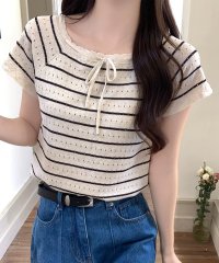 Lace Ladies/レースレディース Lace Ladies パンチング リボン付き ラグラン 半袖 ニット プルオーバー/508344857