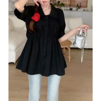 Lace Ladies/レースレディース Lace Ladies ギャザー 切替 襟付き 半袖 ロング シャツ/508344874