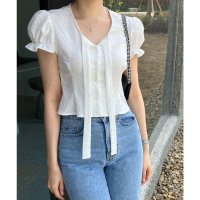 Lace Ladies/レースレディース Lace Ladies ボウタイ リボン パフスリーブ ショート ブラウス/508344879