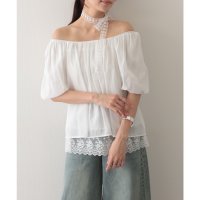 Lace Ladies/レースレディース Lace Ladies スクエアネック タック フレア パフスリーブ レースレイヤード風 ブラウス/508344889