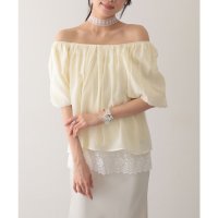 Lace Ladies/レースレディース Lace Ladies スクエアネック タック フレア パフスリーブ レースレイヤード風 ブラウス/508344889