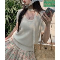 Lace Ladies/レースレディース Lace Ladies チョーカー付き ラウンドネック 半袖 ニット プルオーバー/508344902