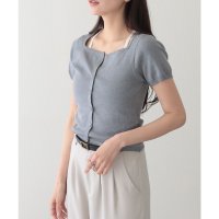 Lace Ladies/レースレディース Lace Ladies レース付き ブラトップ ドッキング 半袖 ニット カーディガン/508344903