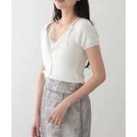 Lace Ladies/レースレディース Lace Ladies レース付き ブラトップ ドッキング 半袖 ニット カーディガン/508344903
