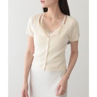 Lace Ladies/レースレディース Lace Ladies レース付き ブラトップ ドッキング 半袖 ニット カーディガン/508344903