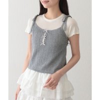 Lace Ladies/レースレディース Lace Ladies リボン付き キャミソール ドッキング 半袖 Tシャツ/508344904