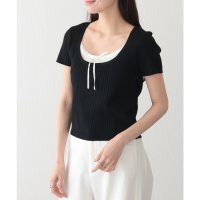Lace Ladies/レースレディース Lace Ladies リボン付き インナー ドッキング 半袖 リブ ニット プルオーバー/508344905
