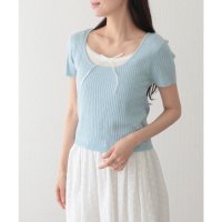 Lace Ladies/レースレディース Lace Ladies リボン付き インナー ドッキング 半袖 リブ ニット プルオーバー/508344905