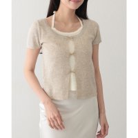 Lace Ladies/レースレディース Lace Ladies ホルターネック リボン付き ドッキング 半袖 ニット トップス/508344906