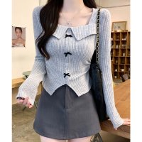 Lace Ladies/レースレディース Lace Ladies リボン付き スクエアネック リブ ニット プルオーバー/508344922