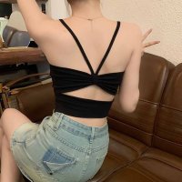 shoppinggo/ショッピングゴー shoppinggo 背中あき キャミソール リボン ショート丈 へそ出し カップ付 キャミタンクトップ ブラ 白 黒 パット付 バックオープ/508345368