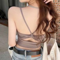 shoppinggo/ショッピングゴー shoppinggo 背中あき キャミソール リボン ショート丈 へそ出し カップ付 キャミタンクトップ ブラ 白 黒 パット付 バックオープ/508345368