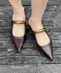 Lace Ladies/レースレディース Lace Ladies ゴールド メタル ストラップ ポインテッドトゥ ミュール ヒール サンダル/508345372