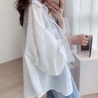 shoppinggo/ショッピングゴー shoppinggo シャツカーディガン 透け感 UV対策 シャツ ボーター柄サマーカーディガン 薄手夏カーディガン おしゃれ ゆったり トッ/508345373