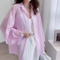 shoppinggo/ショッピングゴー shoppinggo シャツカーディガン 透け感 UV対策 シャツ ボーター柄サマーカーディガン 薄手夏カーディガン おしゃれ ゆったり トッ/508345373