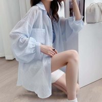 shoppinggo/ショッピングゴー shoppinggo シャツカーディガン 透け感 UV対策 シャツ ボーター柄サマーカーディガン 薄手夏カーディガン おしゃれ ゆったり トッ/508345373