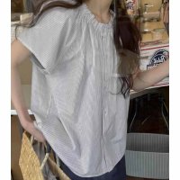 shoppinggo/ショッピングゴー shoppinggo 半袖ブラウス レディース ストライプ柄 ゆったり きれいめ 夏 トップス とろみシャツ 着痩せ 春夏 大人 おしゃれ 通/508345374