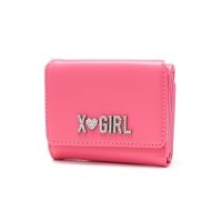 X-girl/エックスガール X－girl 財布 レディース コンパクト 小さめ ブランド 三つ折り ミニ ミニ財布 小銭入れ 合皮 高校生 中学生 女子 RHINESTON/508347033
