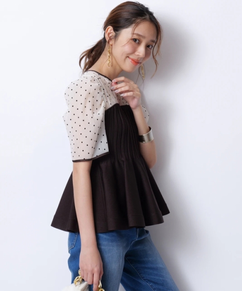 JUSGLITTY☆5分袖シアーブラウスレイヤードニット☆新品同様 5分袖シアーブラウスレイヤードニット | ニット | JUSGLITTY