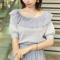 F.i.n.t/フィント F i.n.t 【洗える(マシンウォッシャブル)】チュールフリル5分袖ニットプルオーバー/508349754