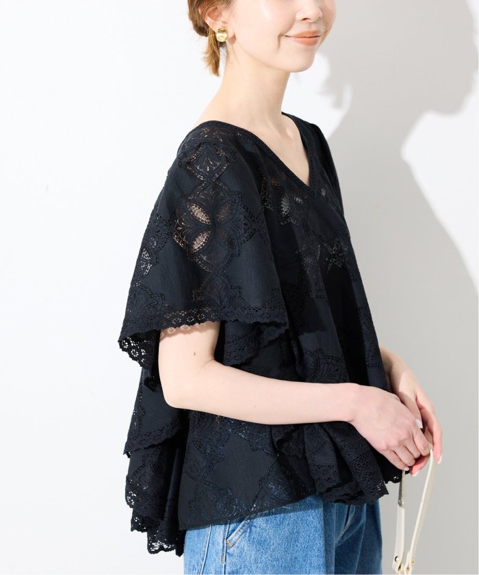 完売 IENA イエナ カットワーク レース ブラウス ブラック フリル 新品タグ付】IENA カットワークレース ベルブラウス ブラック
