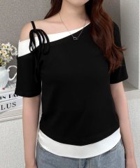 JUNOAH/ジュノア JUNOAH リボンワンショルレイヤードTシャツ/508350542