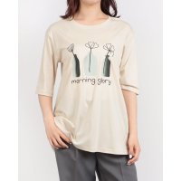 BRODIAEA/ブローディア BRODIAEA 線画フラワープリント半袖Tシャツ/508350687