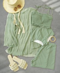 OSYAREVO/オシャレボ OSYAREVO 【ネット限定】シアートップス付き シャーリングビキニ セットアップ 体型カバー 水着 4点セット 【返品不可商品】/506605174