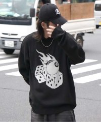 ILL‘S/イルズ ILL'S モヘアライク 8ボール ダイス スカル グラフィックジャガード ビッグシルエット プルオーバーソフトタッチシャギーニット/508350132