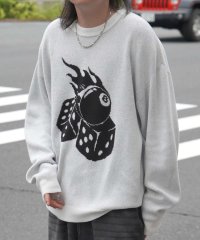 ILL‘S/イルズ ILL'S モヘアライク 8ボール ダイス スカル グラフィックジャガード ビッグシルエット プルオーバーソフトタッチシャギーニット/508350132