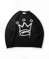 ILL‘S/イルズ ILL'S モヘアライク 8ボール ダイス スカル グラフィックジャガード ビッグシルエット プルオーバーソフトタッチシャギーニット/508350132