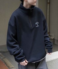 ILL‘S/イルズ ILL'S ワンポイント刺繍ロゴ おじ刺繍 デイリーウォーキング ビッグシルエット 裏起毛プルオーバーハーフジップスウェット カットソー ユニセックス/508350140