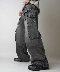 ILL‘S/イルズ ILL'S ヴィンテージメイク レトロライク Y2Kグランジ ケミカル加工 マルチポケットデニムカーゴパンツ/508352763